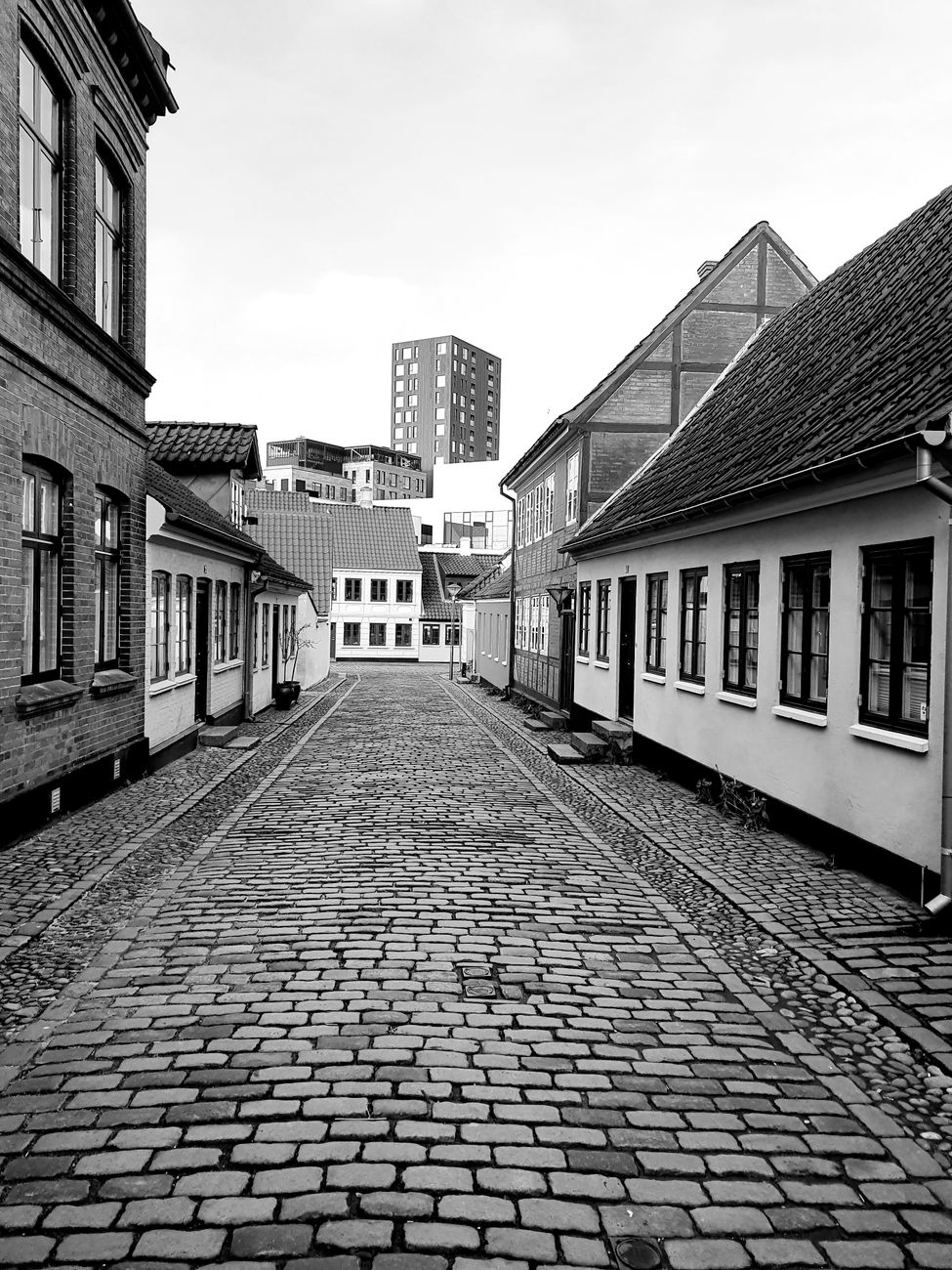 Gade i Odense med ældre bygninger